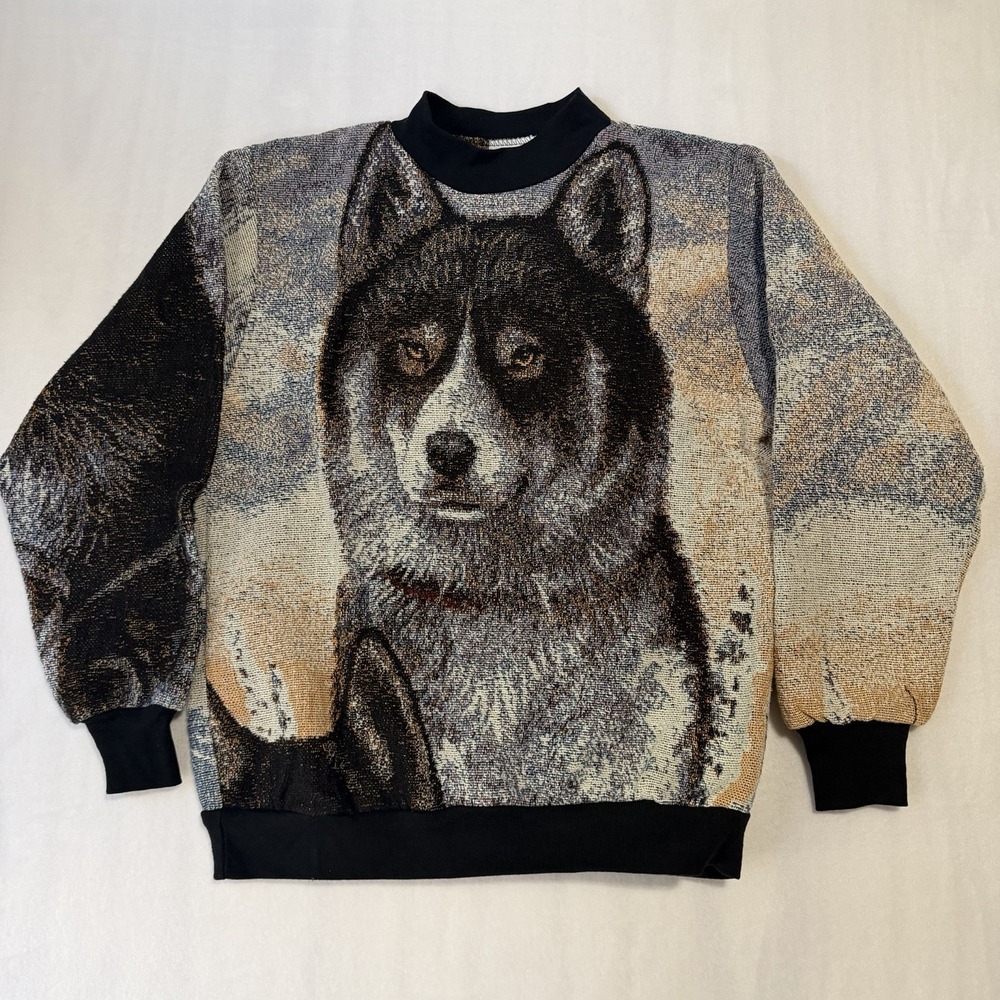 Vintage Rare Sugar Street Weavers Pullover Sweater Wolf Husky Size Large